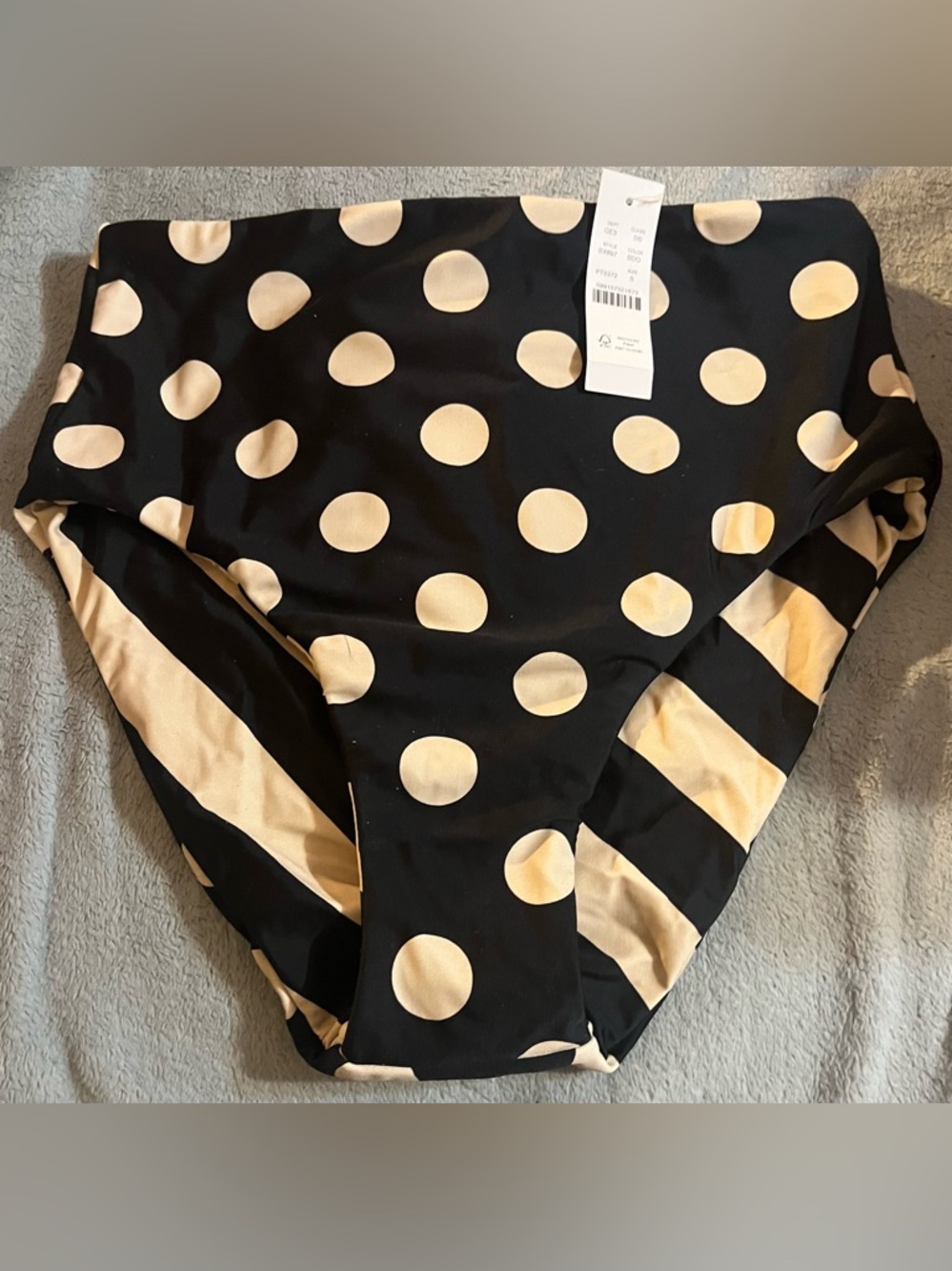 J Crew Hallie Bikini Bottom Reversible Black Dot & Striped High Waist (S) NWT’s